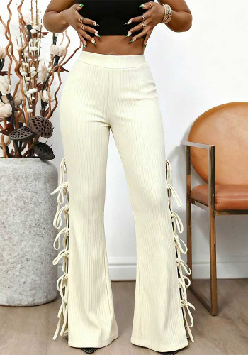 Women Elegant Side Lace-Up Bell Bottom Wide-Leg Pants