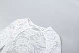 Women Autumn/Winter Lace Patchwork Polka Dot Print Backless Jumpsuit