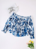 Women Summer Off-Shoulder Floral Off-Shoulder Long-Sleeved Shirt