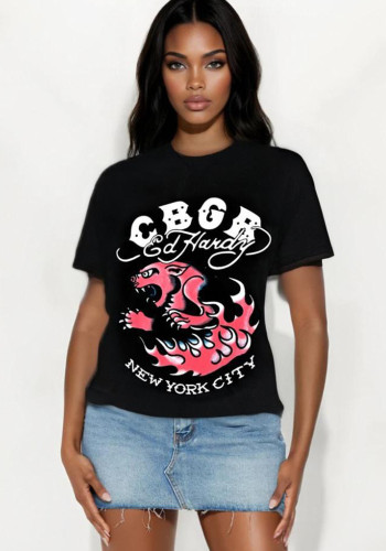 Men's Short-Sleeved American Print Round Neck Top