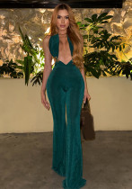 Women Autumn/Winter Sexy Halter Neck Backless Bell Bottom Jumpsuit