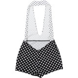 Women Winter Color Block Polka Dot Print Sexy Halter Neck Backless Jumpsuit