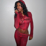 Women Autumn/Winter Top Print Long Pants Two-Piece Set