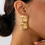 Women geometric square tassel striped earrings