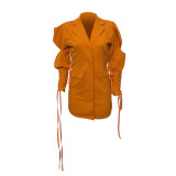 Women Tie-Waist Maxi Blazer Jacket