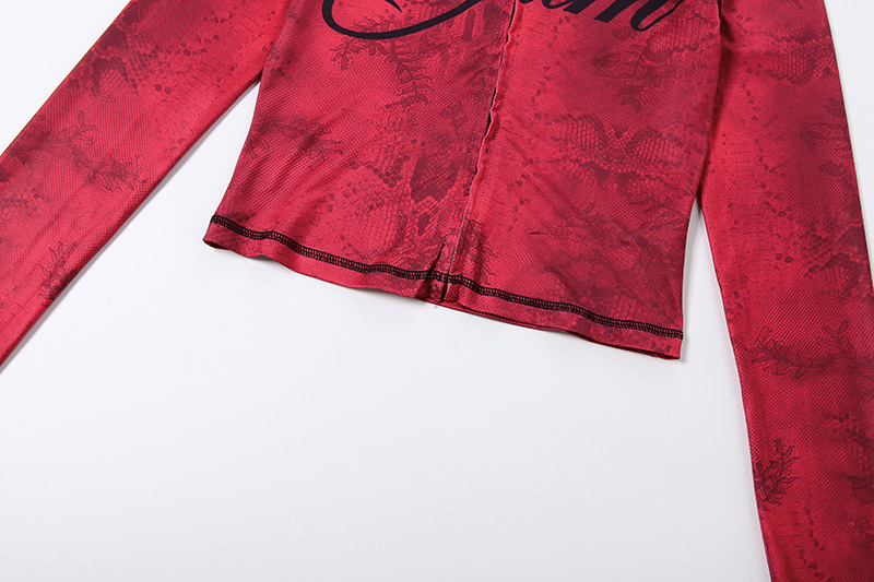 Women Autumn/Winter Top Print Long Pants Two-Piece Set