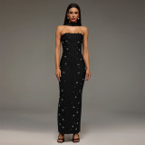 Women Elegant Beaded Strapless Bodycon Dress