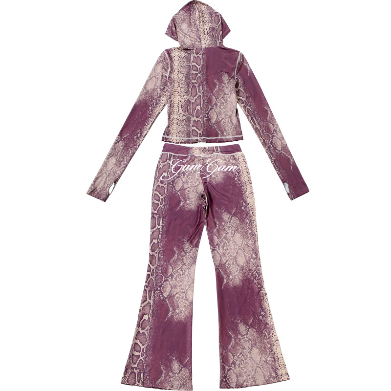 Women Autumn/Winter Top Print Long Pants Two-Piece Set