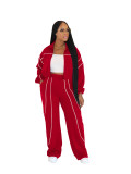 Women Color Block Lined Design Top and Pants Two-Piece Set
