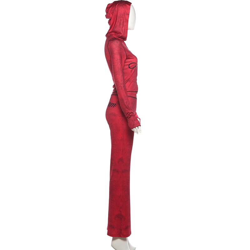 Women Autumn/Winter Top Print Long Pants Two-Piece Set