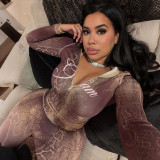 Women Autumn/Winter Top Print Long Pants Two-Piece Set