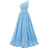Women Sequined Bridesmaid Sleeveless One-Shoulder Prom Dress（Processing time need 3-6 days）