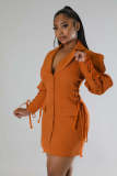 Women Tie-Waist Maxi Blazer Jacket