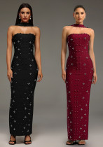 Women Elegant Beaded Strapless Bodycon Dress