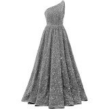 Women Sequined Bridesmaid Sleeveless One-Shoulder Prom Dress（Processing time need 3-6 days）