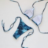 Women Lace-Up Sexy Backless Tie-Dye Print Two-Piece Swimsuit
