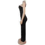 Women Elegant Beaded Strapless Bodycon Dress