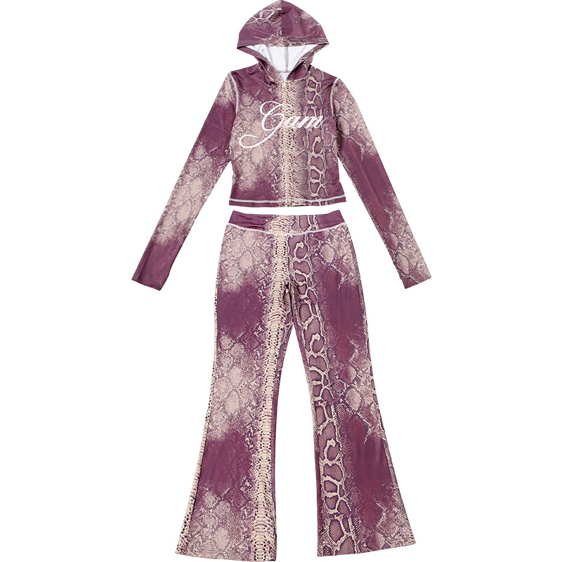 Women Autumn/Winter Top Print Long Pants Two-Piece Set
