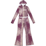 Women Autumn/Winter Top Print Long Pants Two-Piece Set