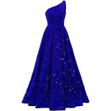 Women Sequined Bridesmaid Sleeveless One-Shoulder Prom Dress（Processing time need 3-6 days）