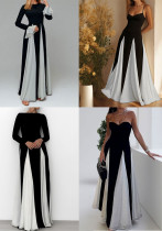 Women Autumn Elegant Bell Bottom Sleeve Solid Dress