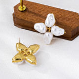 Women elegant Irregular Shaped Faux Pearl Four-Leaf Petal Earrings