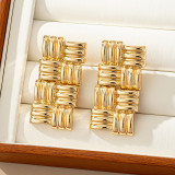 Women geometric square tassel striped earrings