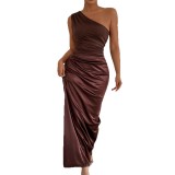 Women autumn Sexy Slash Shoulder Top and Long Skirt Two-piece Set