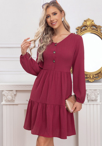 Women Spring/Autumn V-Neck Long-Sleeved Elegant Dress