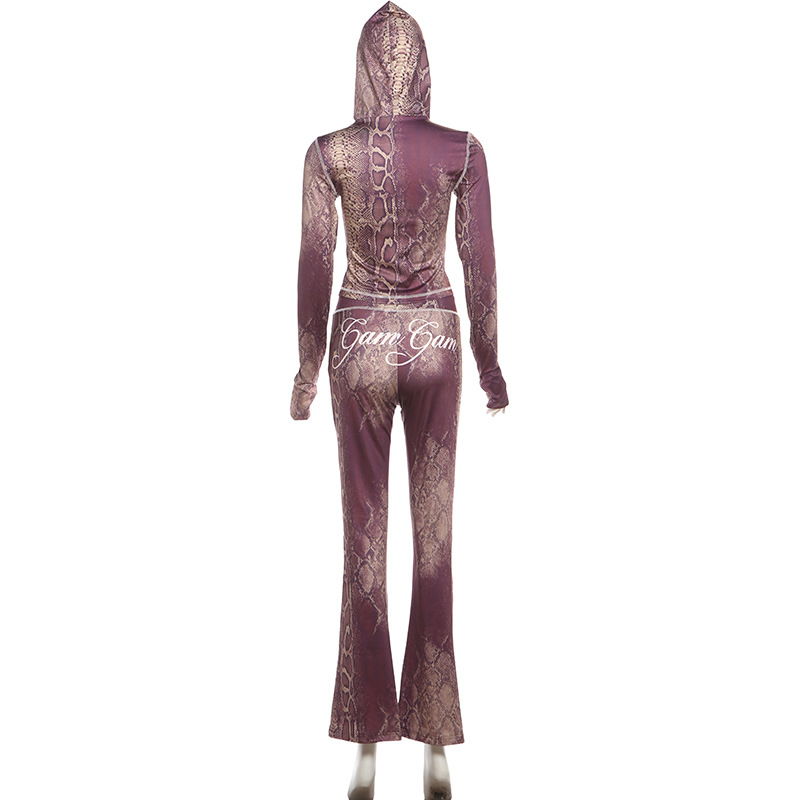 Women Autumn/Winter Top Print Long Pants Two-Piece Set