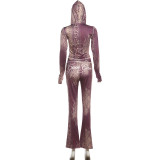 Women Autumn/Winter Top Print Long Pants Two-Piece Set