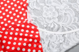 Women Autumn/Winter Lace Patchwork Polka Dot Print Backless Jumpsuit