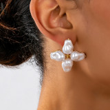 Women elegant Irregular Shaped Faux Pearl Four-Leaf Petal Earrings