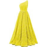 Women Sequined Bridesmaid Sleeveless One-Shoulder Prom Dress（Processing time need 3-6 days）