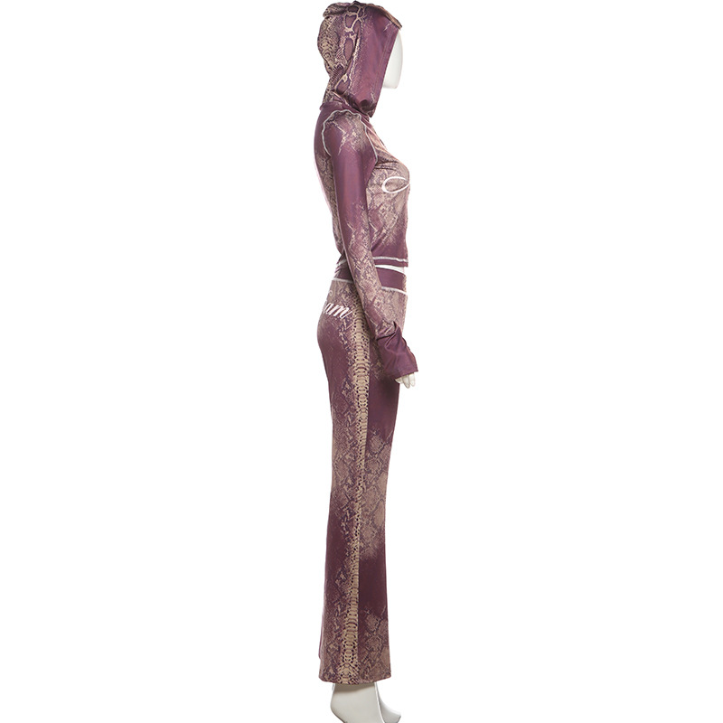Women Autumn/Winter Top Print Long Pants Two-Piece Set