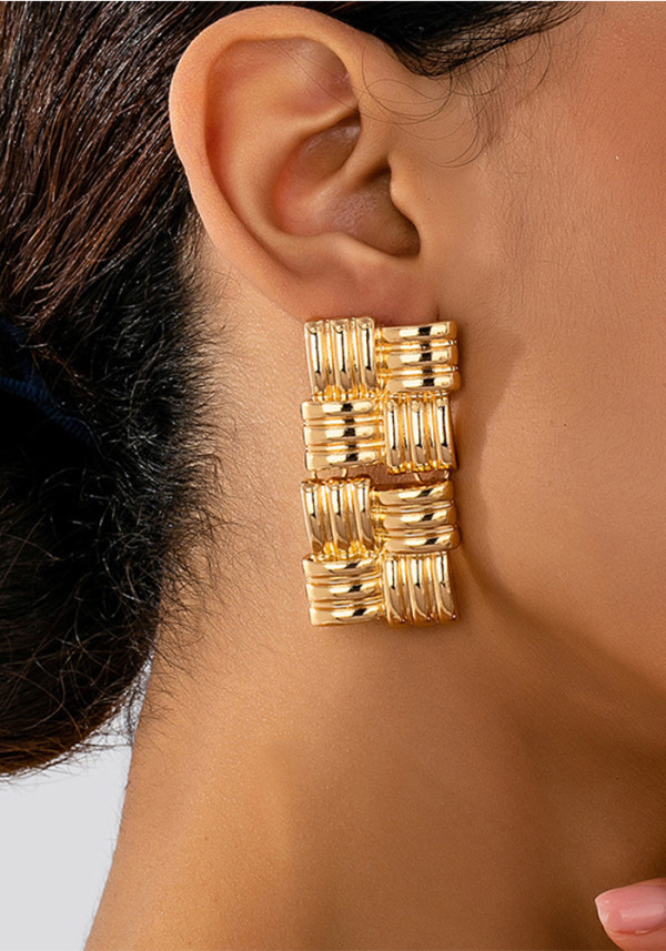 Women geometric square tassel striped earrings