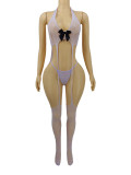 Women Hollow-Out Bow Crotchless Purple Sexy Bodysuit Sexy Lingerie
