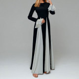 Women Autumn Elegant Bell Bottom Sleeve Solid Dress
