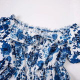 Women Summer Off-Shoulder Floral Off-Shoulder Long-Sleeved Shirt