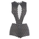 Women Winter Polka Dot Sexy Hollow-Out Bodysuit and Shorts Two-Piece Set