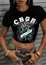 Women Printed Short-Sleeved Crop Top