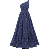 Women Sequined Bridesmaid Sleeveless One-Shoulder Prom Dress（Processing time need 3-6 days）