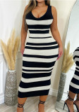 Women summer sexy striped print sleeveless Ribbed Dress
