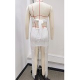 Women Strapless Lace-Up Bodycon Two-piece set of long tassel beach dress