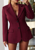 Plus Size Women Solid V-Neck Blazer