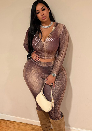 Women Autumn/Winter Top Print Long Pants Two-Piece Set