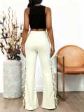 Women Elegant Side Lace-Up Bell Bottom Wide-Leg Pants