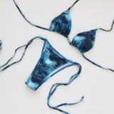 Women Lace-Up Sexy Backless Tie-Dye Print Two-Piece Swimsuit