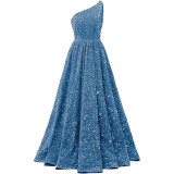 Women Sequined Bridesmaid Sleeveless One-Shoulder Prom Dress（Processing time need 3-6 days）
