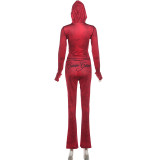 Women Autumn/Winter Top Print Long Pants Two-Piece Set